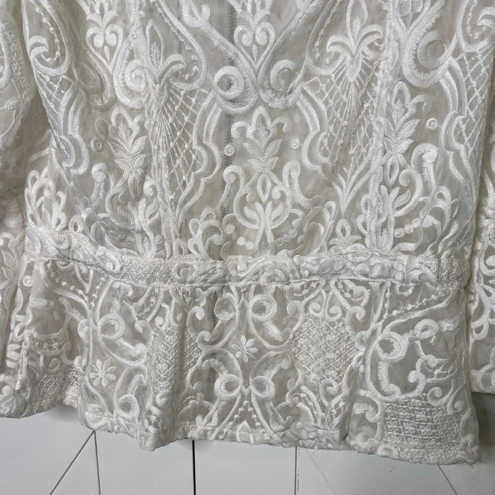 INC International Concepts White Lace Open-Front Blazer - Picture 8 of 9